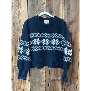Pink Republic Navy Fair Isle Snowflake Sweater Women's S Winter Cottagecore Ski